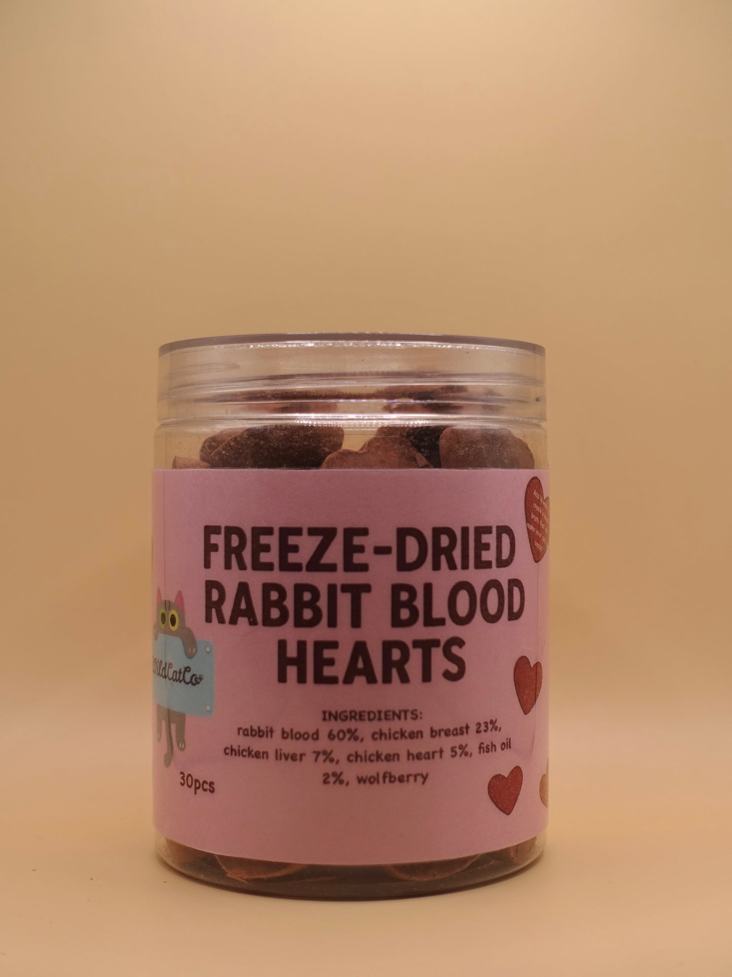 Freeze dried rabbit blood hearts