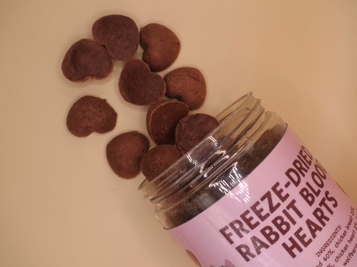 Freeze dried rabbit blood hearts