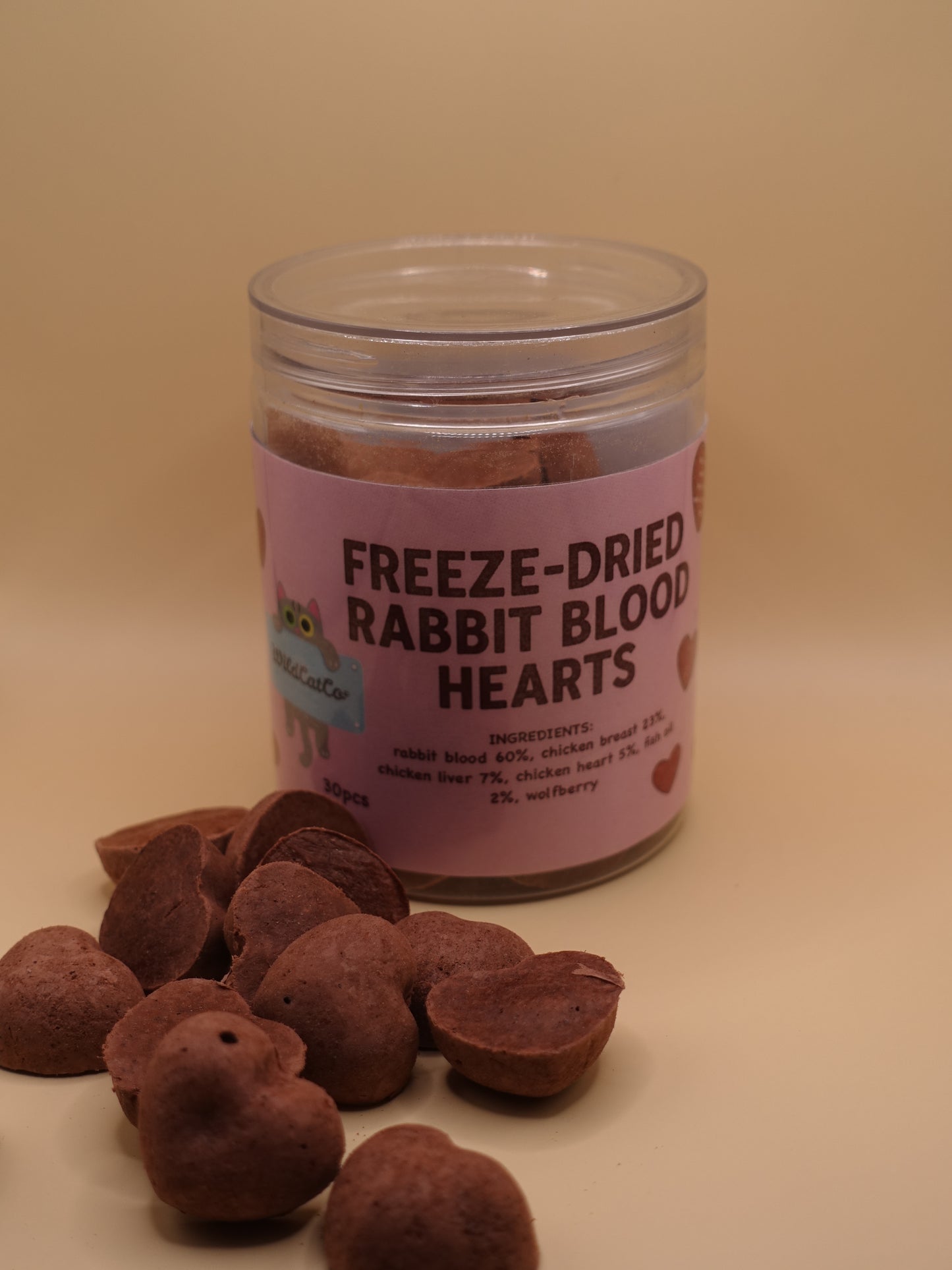 Freeze dried rabbit blood hearts